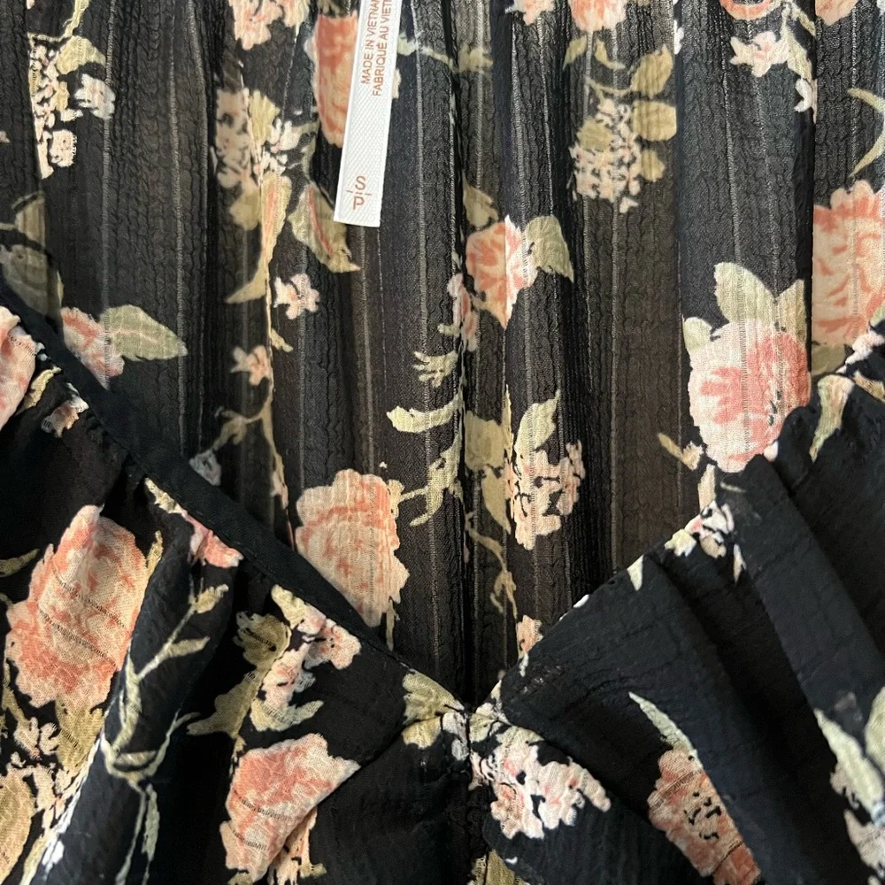 Free People Final Rose Blouse in Black Pink Size Small Balloon Sleeves